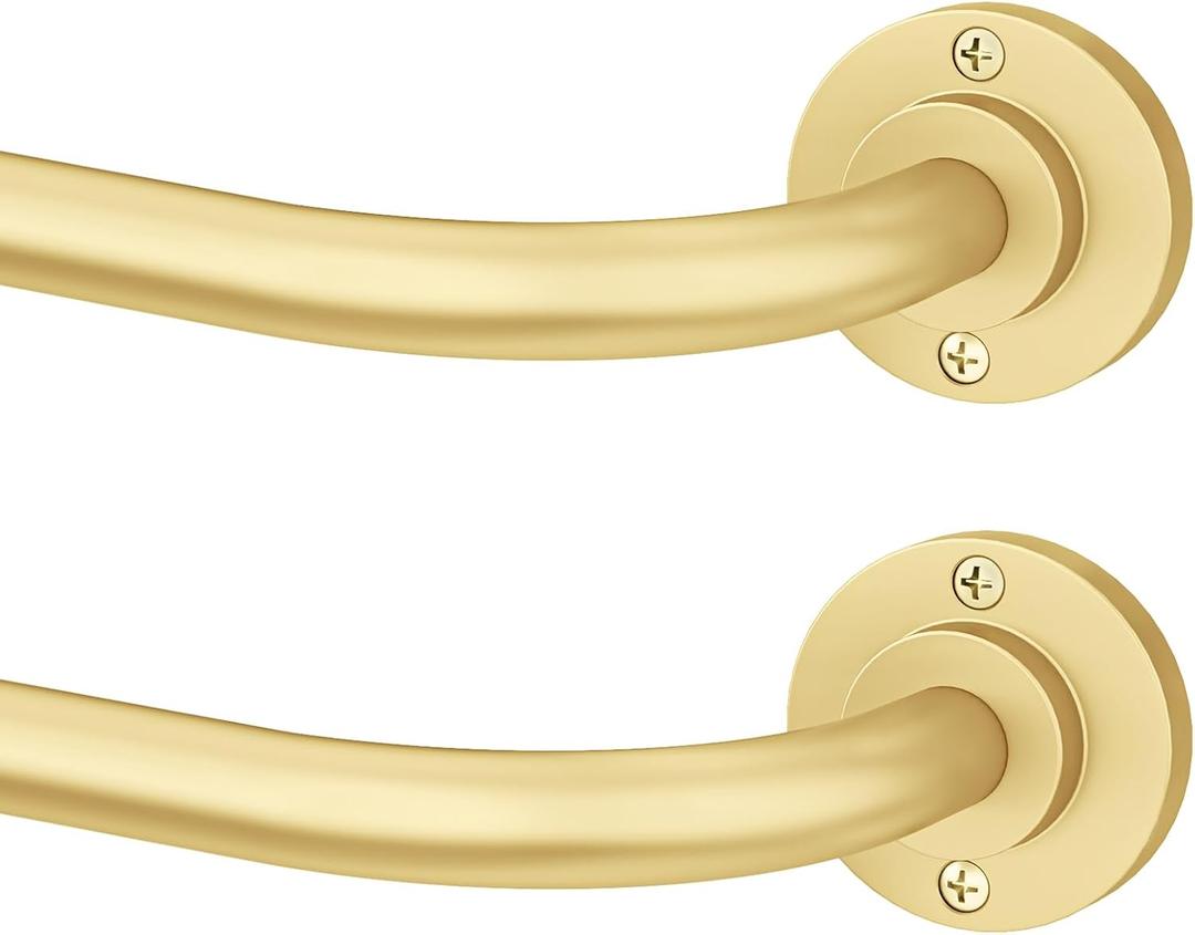 Hei!Dear 2 Pack Gold Curtain Rod, Modern Adjustable 5/8 Inch Wrap Around Window Rod for 28-48 Inch Windows, Sleek Curved Design, Heavy Duty Decorative Curtain Rod for Bedroom or Living Room