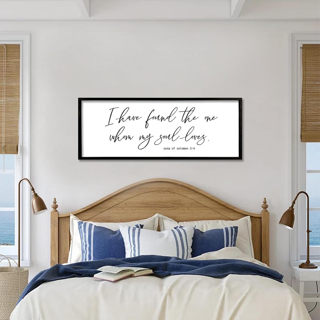 I Have Found The One Whom My Soul Loves Sign Wall Art Decor 40"x15" Modren Master Bedroom Above Bed Wood Framed Song of Solomon 3:4 Large Living Room Bible Verse Wall Hanging (Black)