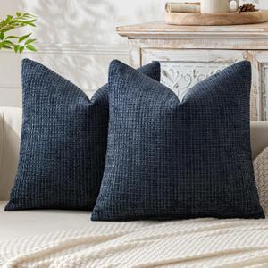 MIULEE Pack of 2 Navy Blue Decorative Pillow Covers 20x20 Inch Soft Chenille Couch Throw Pillows Farmhouse Cushion Covers for Home Decor Sofa Bedroom Living Room (20" x 20" (Pack of 2))