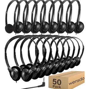 50 Pack Classroom Headphones Bulk for School Kids Students, Wholeslae Wired Durable Earphones Class Set for Children Toddler Teens Boys Girls and Adult (HY857,50 Black)