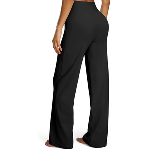 Wide Leg Pants for Women Loose Yoga Pants with Pockets Petite/Regular/Tall Stretch Casual Lounge Pants, Size L