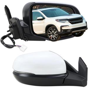 Right Passenger Side Mirror Compatible With 2016 2017 2018 2019 2020 2021 2022 Honda Pilot With Manual Folding Power Glass Turn Signal Light Heated White Replace#76200TG7A81ZD (6Pins)