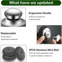 Steel Wool Scrubber with 2 Handles & 3 Replacement Wire Sponge(Scouring Pads) - Stainless Metal Cleaner Heavy Duty Brush for Pots, Pans, Cast Iron, Grill, Sink, Dishes, Stove, Kitchen Deep Clean