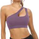 Sykooria Womens One Shoulder Sports Bras Workout Left Strap Yoga Bras Cute Medium Support Crop Tops (XX-Large, Purple Gray)