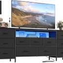 SONGMICS BELLAH Collection - TV Stand for TVs Up to 70 Inches, Dresser for Bedroom, Living Room, Chest of Drawers, Steel, 11 Drawers and Shelf, Modern, Ink Black ULGS043B101S, 13.8"D x 68.4"W x 26.8"H