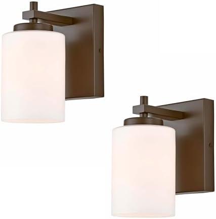 EVESKY 2-Pack Bathroom Vanity Light Fixture, Farmhouse Single Sconce with Frosted White Glass Shade, Bronze