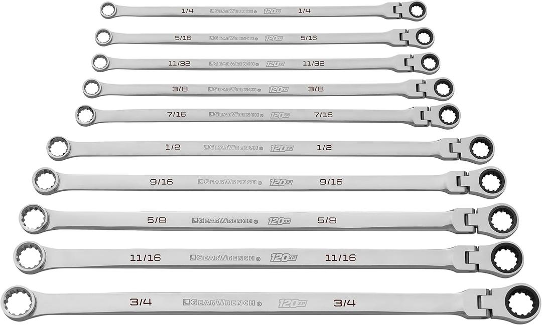 GEARWRENCH 10 Pc. 120XP Universal Spline XL Flex Head Gearbox Ratcheting SAE Wrench Set - 86142