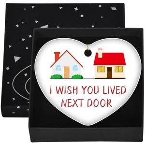 Friendship Gifts for Women Friends I Wish You Lived Next Door Ornament Keepsake Ceramic for BFF Bestie Soul Sister Daughter Birthday Christmas Graduation Long Distance Friendship Pack of 4