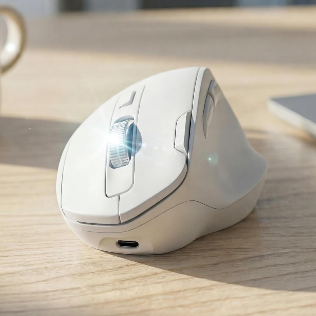 EWEADN C2 Ergonomic Wireless Mouse, Rechargeable Bluetooth & 2.4G Dual Mode Computer Mouse with RGB, Quiet Clicks, 5 Adjustable 4000 DPI, Comfortable Grip for Laptop, PC, Mac, Office - White