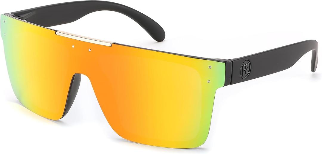 FEISEDY Polarized Sunglasses for Men, Oversized Square Flat Mirrored Z87 Lens, Fishing Driving Golf Outdoors Coastal B2990