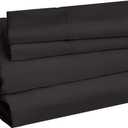 Amazon Basics Lightweight Super Soft Easy Care Breathable Microfiber 4 Piece Cozy Comfortable Bed Sheet Set, Wrinkle Resistant with 14-Inch Deep Pockets, Queen, Black, Solid