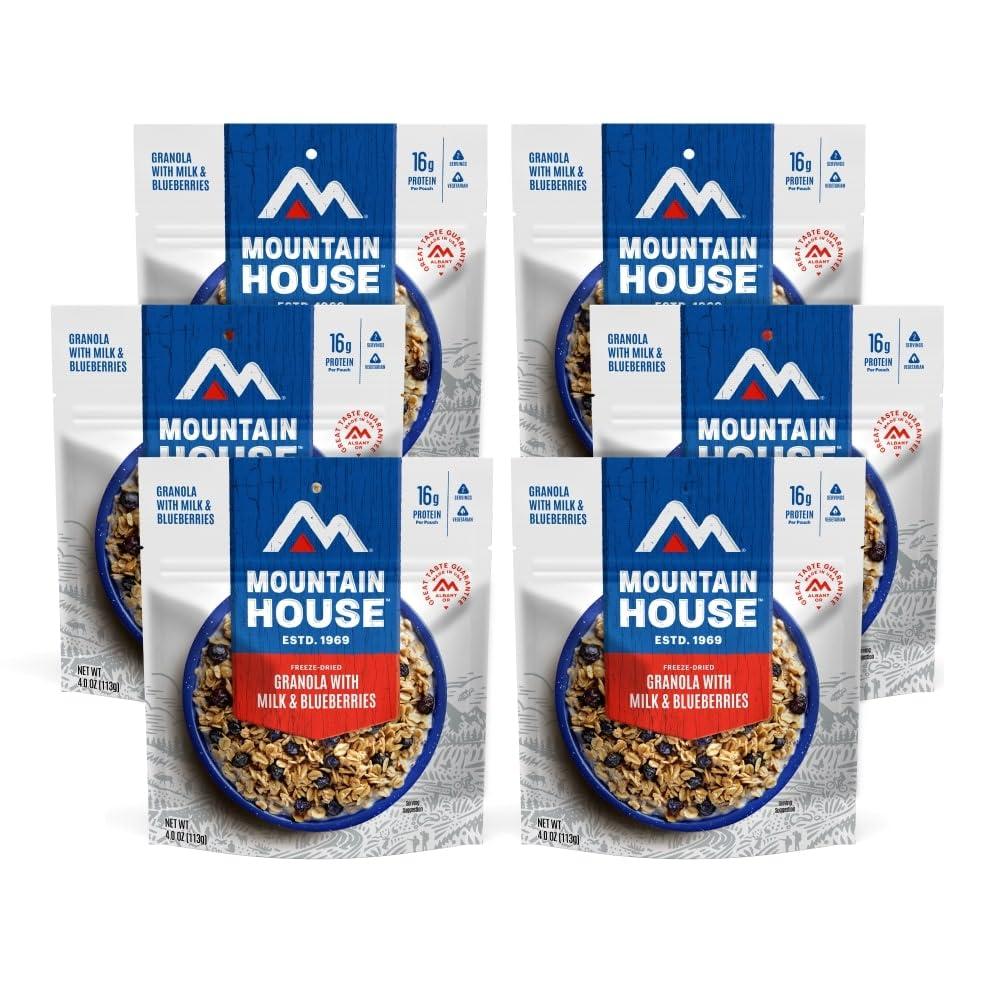 Mountain House Granola with Milk & Blueberries Freeze Dried Backpacking & Camping Food 6-Pack BB Date MAY 2025