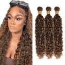 P4/30 Human Hair Bundles Ombre Water Wave 8A Brazilian Virgin Brown 12-16 Inch Remy Human Hair Extensions Highlight Dark Brown