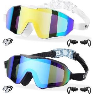 EverSport 2 Pack Kids Swim Goggles Age 8-16 Extra Silicone Layer, Swimming Goggles for kids Teen Youth Children Boys Girls (Gold/Mirrored & Blue/Mirrored)