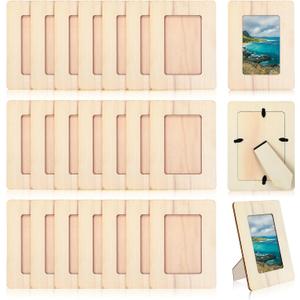 Barydat 24 Pcs Unfinished Wooden Craft Frames for 3" x 5" Photos DIY Photo Frames Paintable Picture Frames Wood Frames for DIY Painting Project Thanksgiving School Classroom Crafts