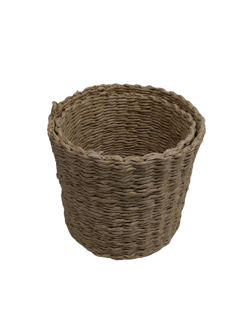 Set of 2 Planted Basket, Storage Basket, Plant Container, Hand Woven, Beige, Indoor/Outdoor