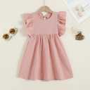 Toddlers and Baby Girls' Woven Ruffle Sleeve Dress (3T, Peach)
