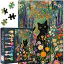 Puzzles for Adults 1000 Pieces - Black Cat & Flowers Theme Jigsaw Puzzle (27.5x19.7 Inch), Blooming Wildflower Challenging Puzzles for Adults, Family Game for Men & Women (Home Decor Gift)
