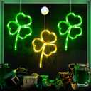 [Timer] 3 Pack St Patricks Day Decorations Shamrock Window Lights Battery Operated with Suction Cup & Hook, Saint Patricks Day Lucky Gold Green Clover Lights for Indoor Outdoor Party Irish Decor