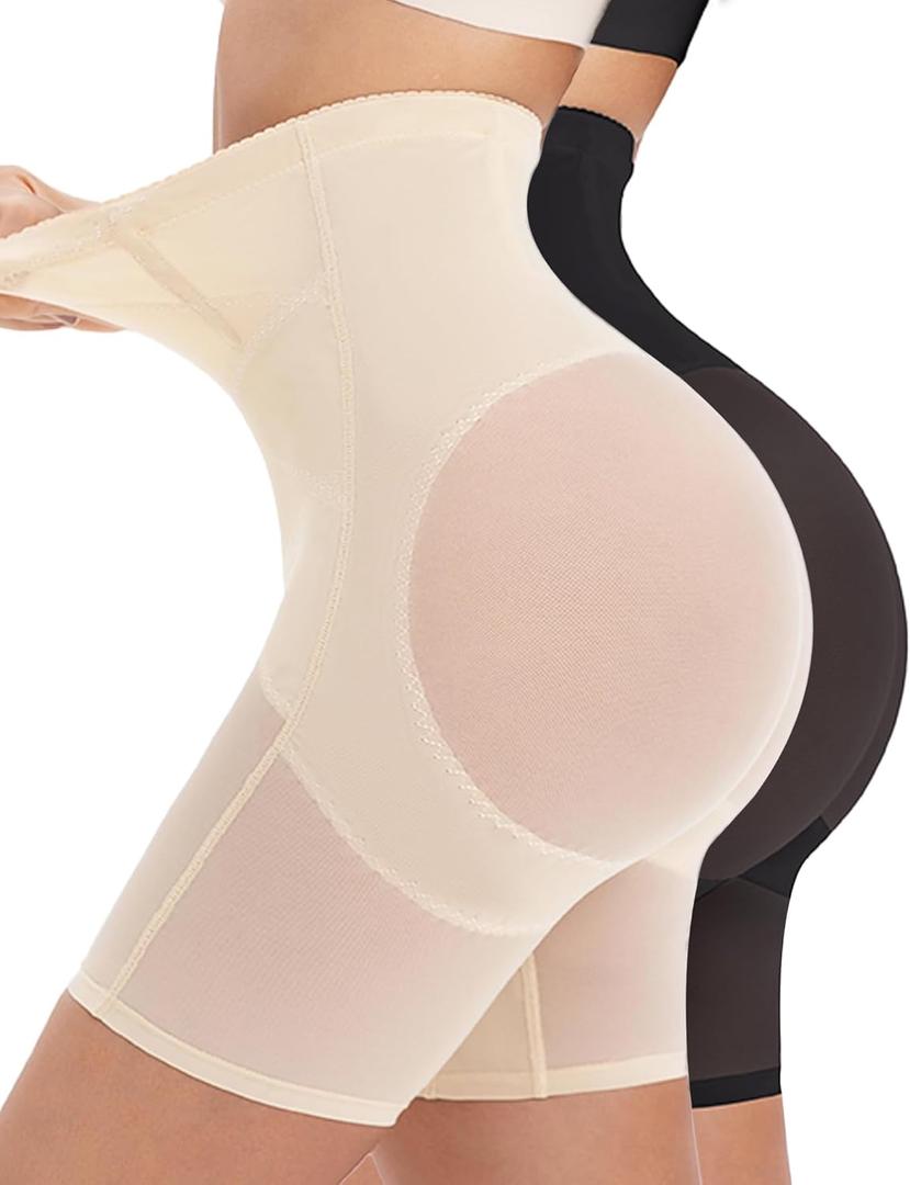 Shapewear for Women Tummy Control, Butt Lifting High Waisted Body Shaper Underwear Shorts Thigh Slimmer Girdles (X-Large, 2pcs-black&skin)