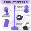 Landhoow 2 Pcs Stanchions and Velvet Ropes 5 ft Carpet Ropes and Stainless Steel Poles Post Crowd Control Safety Barriers for Hotel Wedding Offices Red Carpet Events Party Supplies (Purple)