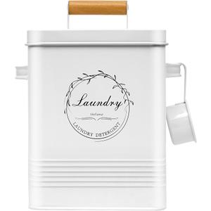Laundry Detergent Container for Laundry Room Organization and Storage, Modern Farmhouse Metal Laundry Decor Scent Boosters Beads Dispenser With Lid and Hand Scoop, Pods Holder Bin ,White (Large(7"*6"*9"))