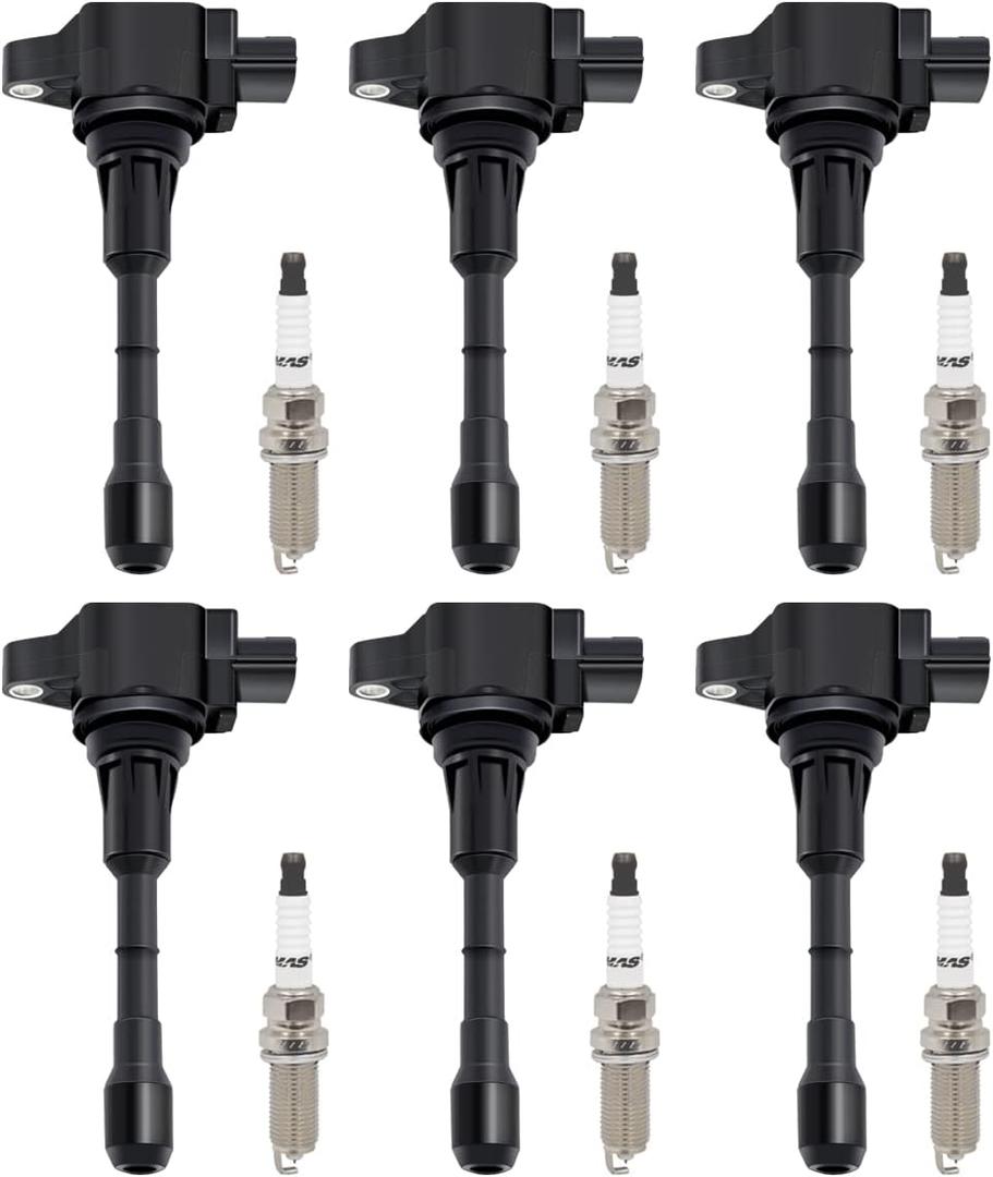 MAS Set of 6 Iridium Spark Plug and 6 Ignition Coil Pack Compatible with Nissan Infiniti Maxima Murano Pathfinder Quest Altima Q50 QX60 FX35 3.5L V6 Replacement for UF550