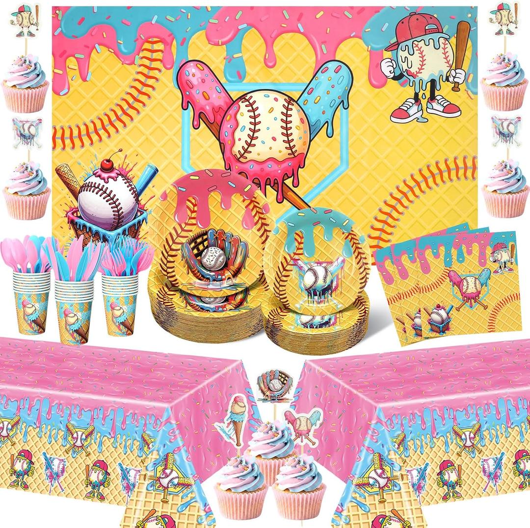 Suclain 203 Baseball Ice Cream Drip Birthday Party Decorations Serves 25