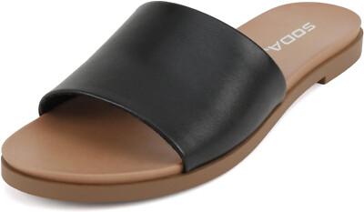 Soda Women Flip Flops Slides Slip-On Sandals Peep Toe Single Band BOARD Black 10