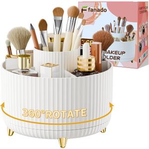 fanado 360 Rotate Makeup Brush Holder Organizer, Makeup Organizers Countertop, Makeup organization and Skincare Storage for Vanity, Desktop, Bathroom (White)