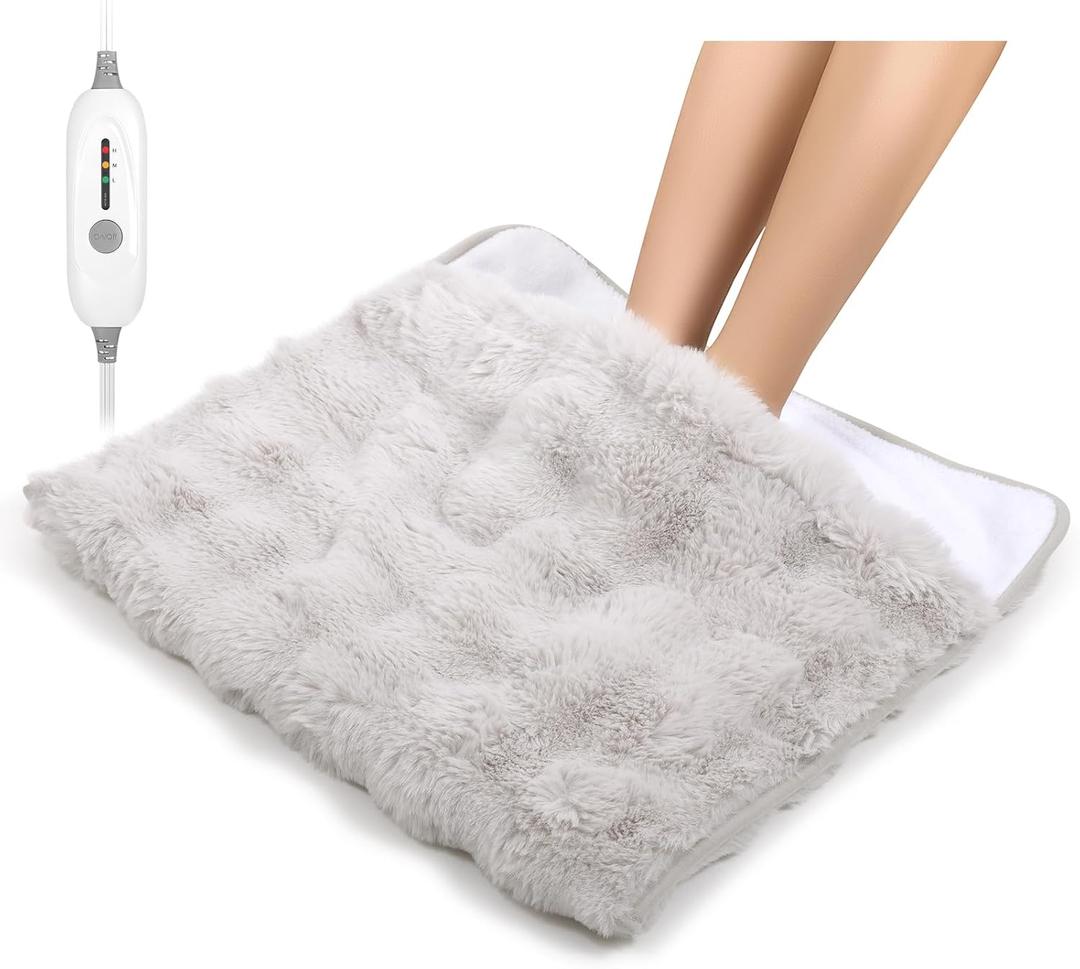 Electric Foot Warmer, Luxury Faux Fur Heating Pad for Feet Pain Relief Cramp, Heated Foot Warmer for Under Desk & Bed with 3 Heat Settings & 2H Auto-Off, ETL Certified, 20x22 Inch, Light Grey