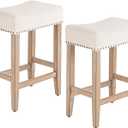 Furniliving Bar Stools Set of 2,25.7 inch Counter Height Bar Stools,Upholstered Kitchen Barstools with Solid Wooden Legs, Saddle Stools for Kitchen Island, Bar, Cafe, Beige