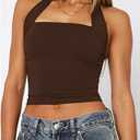 Women Sexy Halter Neck Backless Tank Top Open Back Sleeveless Slim Fit Y2k Summer Tops (Brown, S)