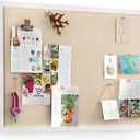 Miratino Large Bulletin Board 23x18 inch with Linen Cork Boards Wall Decor Hanging Pin Wood Framed Display Bulletin Cork Photo Picture Board Light for Room School Office 20-Pushpin Vintage White