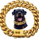 Strong Stainless Steel Gold Dog Collars with Safety Buckle Lock,23MM Cuban Link Chain Training Collar,Dog Necklace Walking Collar for Small Medium & Large Dogs (18, Gold)