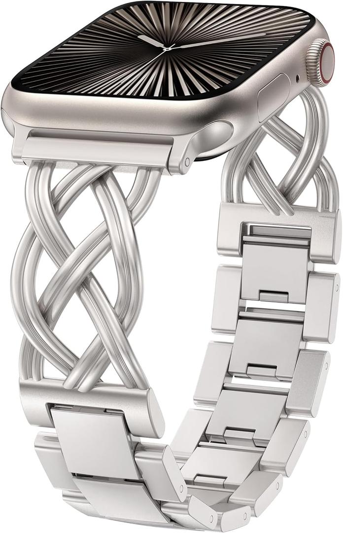 TOYOUTHS Dressy Bracelet Compatible with Apple Watch Bands 38/40/41/42/44/45/46/49mm Women, Celtic Stainless Steel Metal Fancy Nice Pretty Strap for iWatch Series 11 10 9 8 7 6 5 4 Ultra/SE 3 2 1 (Starlight)