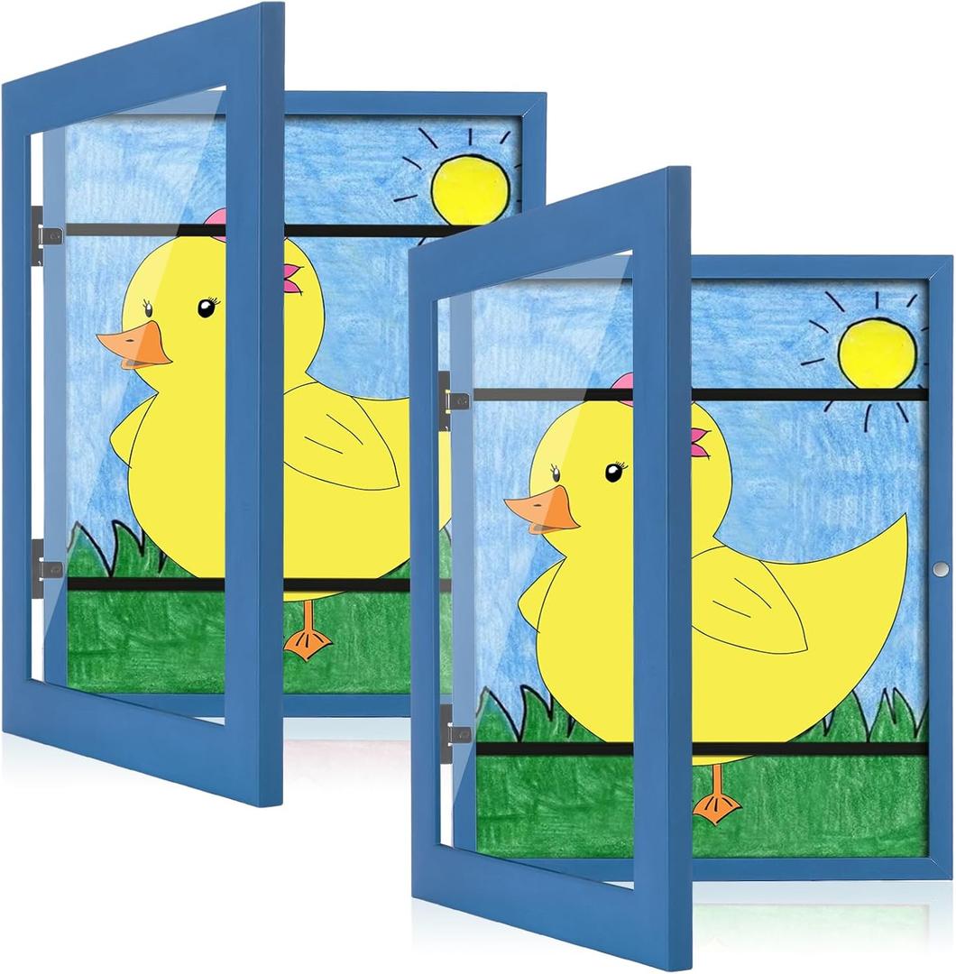 [2-Pack] Kids Art Frames, 8.5x11 Front Opening Kids Artwork Frames Changeable, Dark Blue Artwork Display Storage Frame for Wall, Holds 50 Pcs, for 3D Picture, Crafts, Children Drawing, Hanging Art,