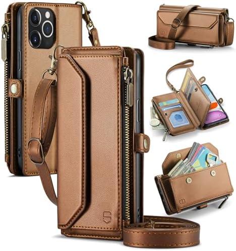 Strapurs Wallet Case Compatible with iPhone 11 RFID Blocking 7-Card Holder Soft PU Leather Magnetic Snap Shoulder Strap Zipper Pocket Phone Case Fit for iPhone 11 for Women 6.1" - Brown