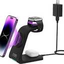 3 in 1 Magnetic Wireless Charging Stand, Fast Charging Compact Mag-Safe Wireless Charging Station Compatible with iPhone 16 15 14 13 Series, Apple Watch, AirPods Pro 4 3 2 (Wall Charger Included)