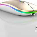 Guiheng Wireless Bluetooth Mouse,LED Dual Mode Rechargeable Silent Slim Laptop Mouse,Portable(BT5.2+USB Receiver) Dual Mode Computer Mice,for Laptop,Desktop Computer,ipad Tablet,Phone,TV (Gold)