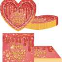 Valentine's Day Party Tableware, Heart Love Plates Napkins, Valentine's Wedding Memorial Day Party Decorations Supplies(DiamondRed)