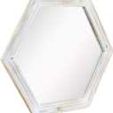 Stonebriar Decorative 24" Hexagon Wall Mirror with Worn White Wood Frame and Attached Hanging Bracket, Decorative Country Rustic Decor for the Living Room, Bedroom, Bathroom, Hallway, and Entryway