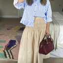 Cicy Bell Womens Cropped Striped Button Down Shirts Ruffle 3/4 Length Sleeve Summer Tops Dressy Casual Blouses