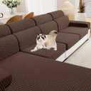 MAXIJIN Couch Cushion Covers for Sectional Sofa, Stretch Sofa Cushion Cover Washable Furniture Protector with Elastic Bottom & Non-Slip Strap for Pets Kids (3PC Seat Cover, Brown)
