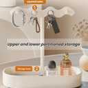 Pearl-White Metal Key Bowl Holder for Entryway & Desks, contains 4 Hooks,Tray,Wave-shaped Design Key Holder,Multipurpose Organizer for Keys,Mail, Jewelry, Trinkets,Purse.Non-Slip Table Dcor