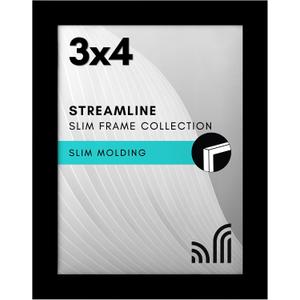 Americanflat 3x4 Picture Frame with Polished Crystal-Clear Glass - Streamline Collection - Thin Border Photo Frame for Tabletop Display - Easel Stand Included - Black