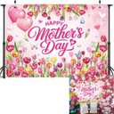 Happy Mother's Day Backdrop Mother's Day Party Photoshoot Background Pink Floral Mothers Day Party Decoration Banner Booth Props (94x70inch(8x6FT))