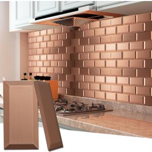 Art3d 100 Pcs Peel and Stick Backsplash Tiles, 3D Textured Metal Stick On Subway Wall Tiles for Kitchen Back Splashes, Bathroom, Laundry Room, 3 x 6 Inch, Copper