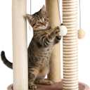 Cat Scratching Post - 3 Scratcher Posts with Carpeted Base Play Area and Perch - Furniture Scratching Deterrent for Indoor Cats by PETMAKER (Brown), Large