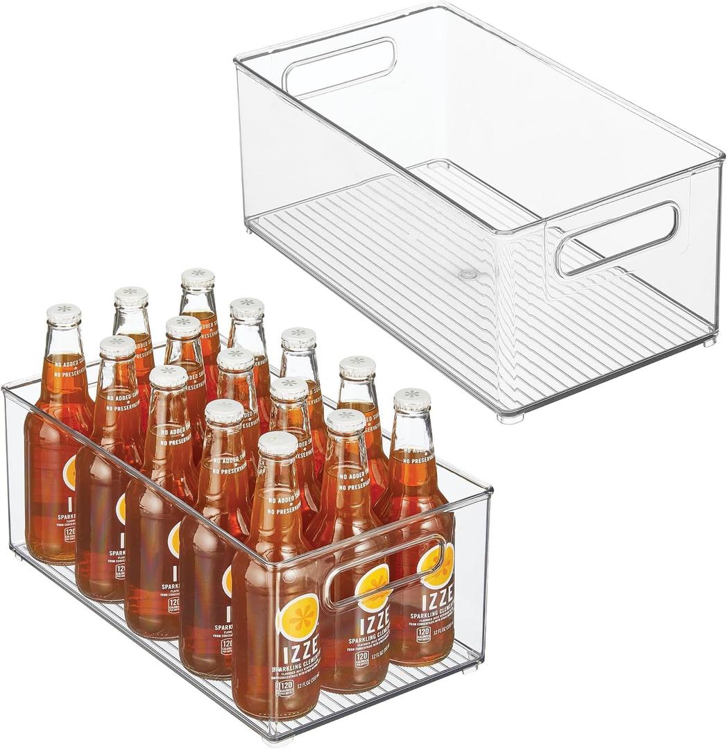 iDesign Stackable Fridge Bin, Set of 2, Clear | Kitchen Storage Bin, For Pantry, Cabinets, or Fridge